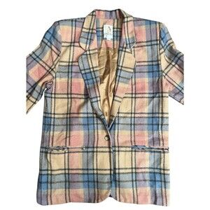 VINTAGE CHEROKEE WOMENS MULTI COLOR PLAID BLAZER COAT SIZE MEDIUM MADE IN USA